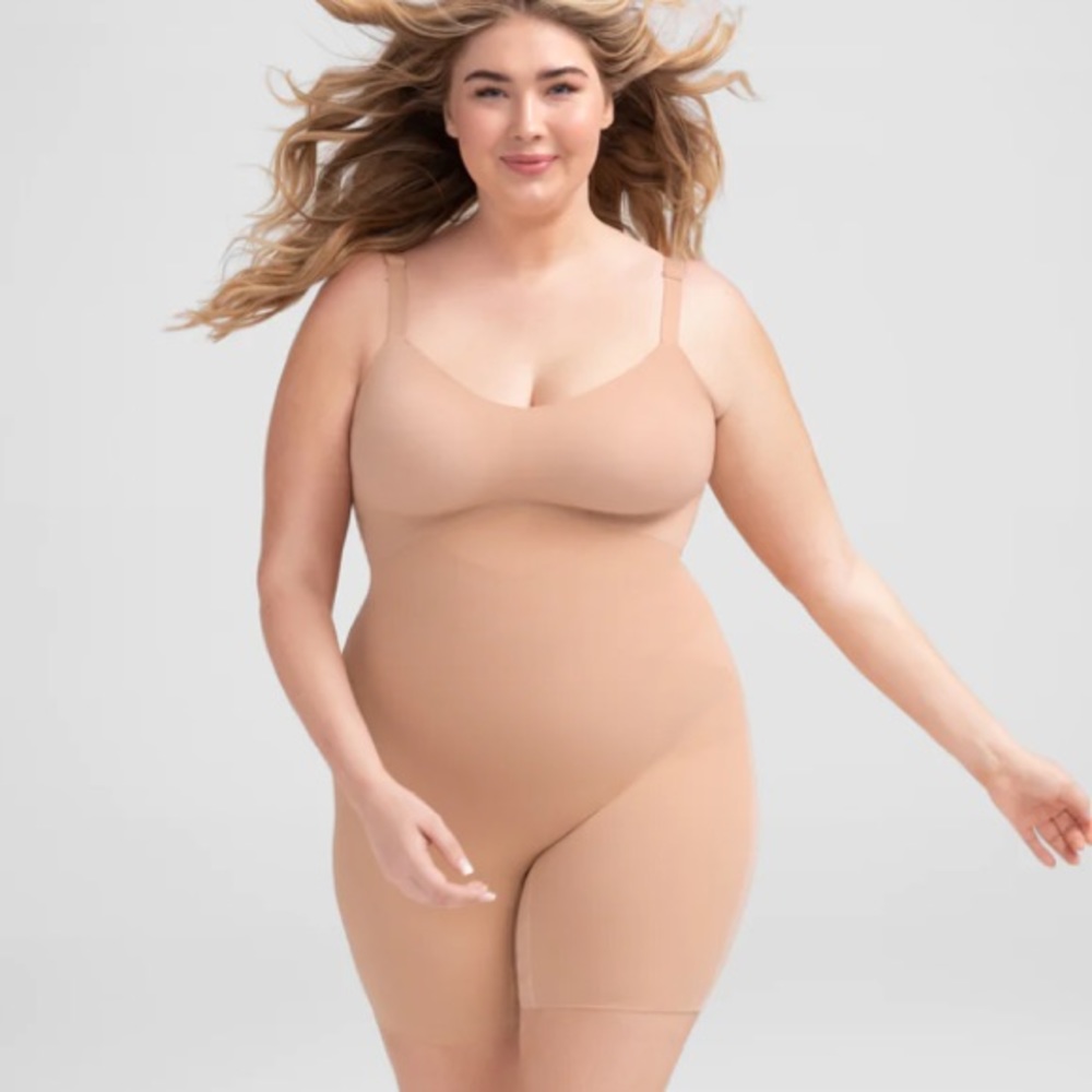 NEW Honeylove SuperPower Mid-Thigh Midthigh Short Bodysuit, Nude Sand, Size XL